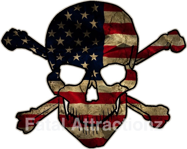 Distressed American Flag Skull Crossbones