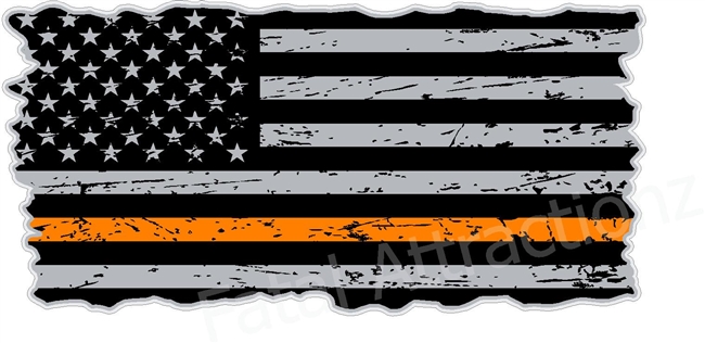 Distressed American Flag Thin Orange Line