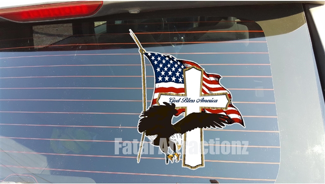 God Bless America Cross Eagle Cross Flag