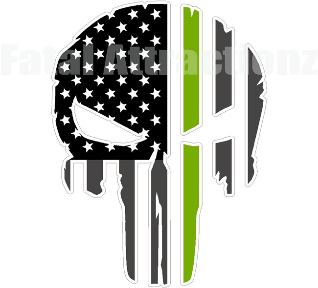Rugged American Flag Skull Green Line WCO Game Commission