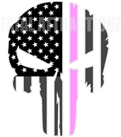 Rugged American Flag Skull Pink Line Breast Cancer