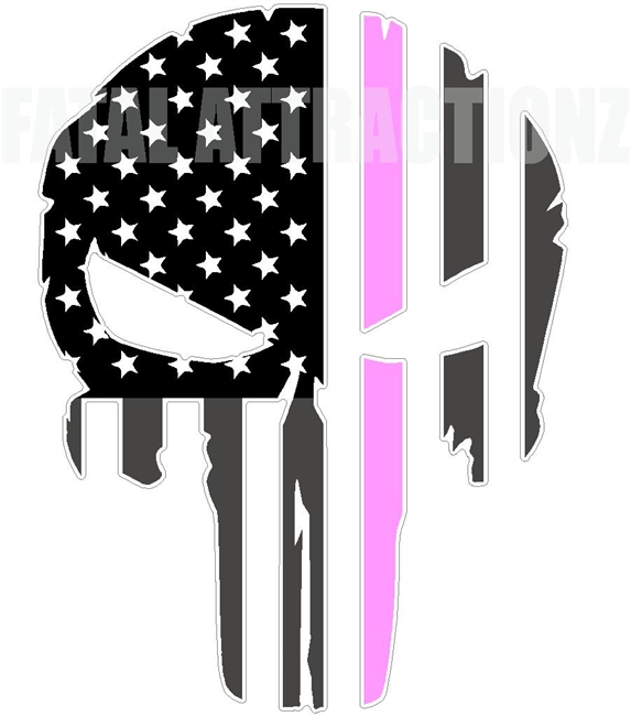 Rugged American Flag Skull Pink Line Breast Cancer
