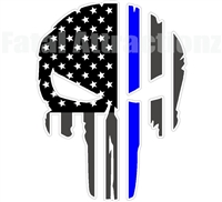 Rugged American Flag Skull Blue Line Police