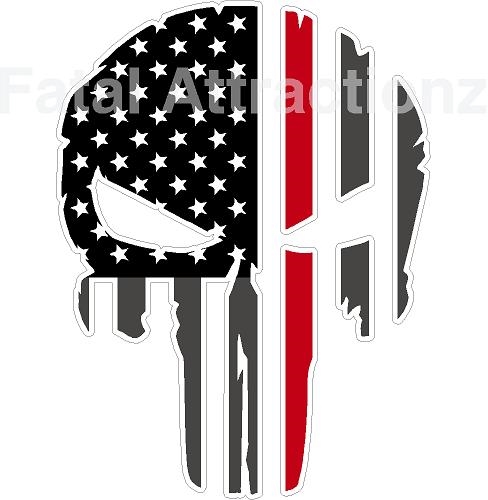 Rugged American Flag Skull Red Line Fire Fighter