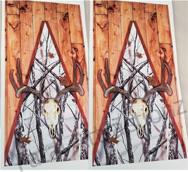 Snow Camo Boards Deer Skull Cornhole Cover Wrap