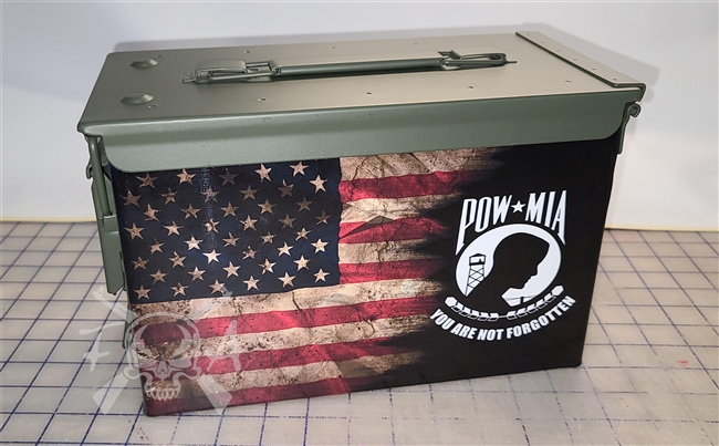 Ripped American Flag Distressed POW MIA Ammo Can Box Wrap Set