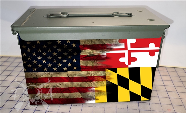 Ripped American Flag Distressed Maryland Ammo Can Box Wrap Set