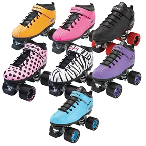 Dart Speed Roller Skates in Pink, Orange, Purple, Aqua, Polka Dot, Zebra Stripes, and Black