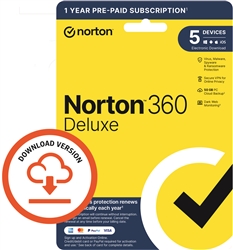 Norton 360 Deluxe 2024 5 Device and 1 Year Subscription PC/Mac/iOS/Android Download