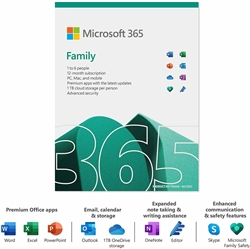 Microsoft Office 365 Family up to 6 users 1 year subscription Multiple PCs/Macs, Tablets and Phones Box