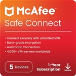 McAfee Safe Connect VPN 2024 5 Device Win Mac Chrome, iOS Android 1 Year Licence