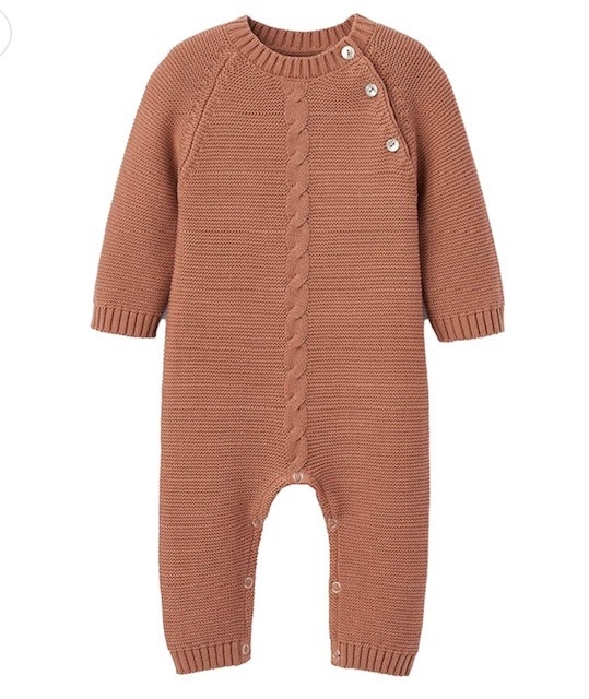 Cable Garter Knit Baby Jumpsuit- Rust