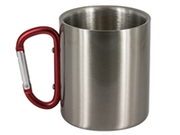 11oz Stainless Steel Mug with Red Carabiner Handle