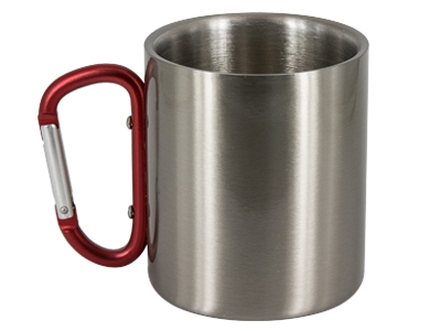 11oz Stainless Steel Mug with Red Carabiner Handle