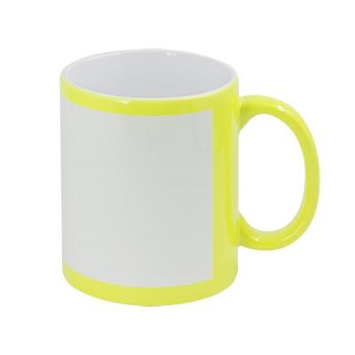 11 oz. Yellow Flourescent Mug w/White Patch