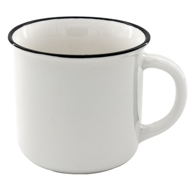 13 oz. Ceramic Camper Mug - White with Black Lip