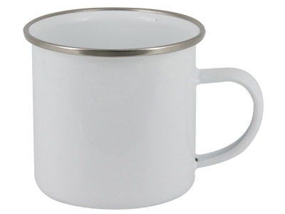 18 oz. White Enamel Camper Mug with Silver Lip