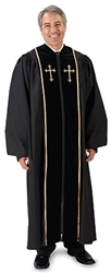 Pulpit Robe: Black With Embroidered Gold Crosses