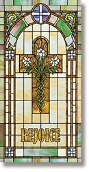 Stained Glass Rejoice Cross with Lilies Banner