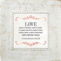 1 Corinthians 13:4-8 Touch of Vintage White frame Tabletop Christian Verses - 7 x 7
