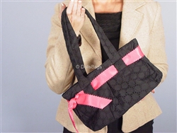Top It Off Accessories Haley Bag Black Eyelet With Pink Picot Ribbon