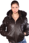 lambskin zippered jacket with fur hood