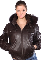 lambskin zippered jacket with fur hood