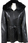 new zealand lamb belted parka with fur trim