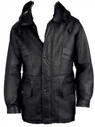 leather parka with hood