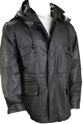 lambskin leather parka with hood