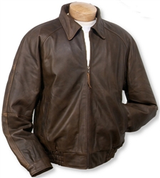 Distressed brown leather bomber jacket