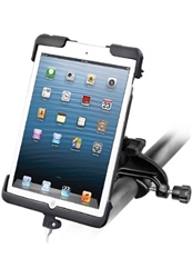 Aviation Yoke Clamp Base (Accommodates 0.625" to 1.25" Rail Diameter) with Standard Sized Arm and RAM-HOL-TAB11U Docking Connector Holder for Apple iPad Mini (1st Gen) WITHOUT Case or Cover