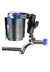 Handlebar Base with ZINC U-Bolt (Fits .5" to 1.25" Rail Dia.) and Standard Sized Length Arm with Self Leveling Cup Holder (Fits Bottles 2.5” to 3.5” dia.)
