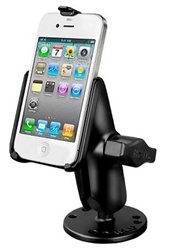 2.5 Inch Diameter Base and Standard Arm with RAM-HOL-AP9U Apple iPhone 4 Holder (4th Gen/4S WITHOUT Case or Cover)