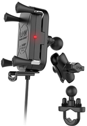 RAM Tough-Charge Universal X-Grip Tech Waterproof Wireless Charging Holder Motorcyle Mount (Fits Rail Dia. .5" to 1.25") WITH Charger (Fits Large Sized Smartphones with Device Width from 2.375" - 3.25")