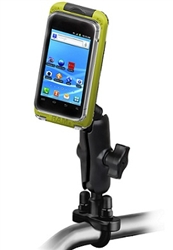 Handlebar Mount with Zinc U-Bolt (Fits .5 to 1.25 Dia.), Standard Sized Length Arm & LARGE RAM-HOL-AQ7-2CU Aqua Box Pro 20 Waterproof Smartphone Holder