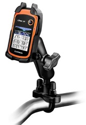 Handlebar Mount with Zinc U-Bolt (Fits .5 to 1.25 Dia.), Standard Sized Length Arm & Garmin RAM-HOL-GA48U Holder for (Selected eTrex 10, 20, 30 Series)