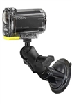 Single 3.25" Dia. Suction Cup Base with Twist Lock, SHORT Length Sized Length Arm and RAP-B-379U-252025 Video Camera Adapter (Common Use Sony Action Cam)