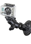 Single 3.25" Dia. Suction Cup Base with Twist Lock, Aluminum SHORT Length Sized Arm with RAP-B-202U-GOP1 Go Pro Adapter