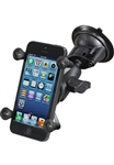 Single 3.25" Dia. Suction Cup Base with Twist Lock, Aluminum SHORT Length Sized Arm and RAM-HOL-UN7BU  Universal X Grip Spring Loaded Holder (Fits Device Width 1.875" to 3.25")