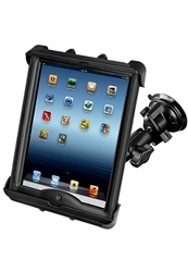 Single 3.25" Dia. Suction Cup Base with Twist Lock, LONG Length Sized Arm & RAM-HOL-TAB17U Holder for Apple iPad with LifeProof & Lifedge Cases (Fits Other Tablets Within Range: Height 8.75-10.75", Width to 8.25", Depth to 1.1")