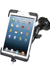 Single 3.25" Dia. Suction Cup Base with Twist Lock, Aluminum Standard Length Sized Arm and RAM-HOL-TAB11U Docking Connector Holder for Apple iPad Mini (1st Gen) WITHOUT Case or Cover