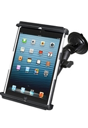 Single 3.25" Dia. Suction Cup Base with Twist Lock, Aluminum Standard Length Sized Arm and RAM-HOL-TAB12U Holder for Apple iPad mini: Fits Devices Within the Following Dimensions: Height 6.8" to 9", Max Width 5.68", Depth .125 to 1.0"