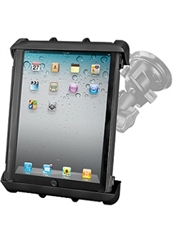 Single 3.25" Dia. Suction Cup Base with Twist Lock, Aluminum Standard  Sized Length Sized Arm and RAM-HOL-TAB8U Universal Cradle for 10" Screen Tablets WITH or WITHOUT Large Heavy Duty Case/Cover/Skin Including: Apple iPads