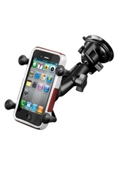 Single 3.25" Dia. Suction Cup Base with Twist Lock, Aluminum Standard Length Sized Arm and RAM-HOL-UN7BU  Universal X Grip Spring Loaded Holder (Fits Device Width 1.875" to 3.25")