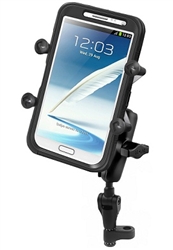 Motorcycle Twist and Tilt Mirror Base with Standard Sized Length Arm and RAM-HOL-UN10BU  Large X-Grip Phone Holder (Fits Device Width 1.75" to 4.5")