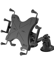 Dual 3.25" Dia. ARTICULATING Suction Cup Base w/ Twist Lock, Std Sized Arm & RAM-HOL-UN9U Universal X-Grip Holder Fits Most 9-10" Tablets (Fits Device Width 6.25" to 8.1")