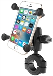 RAM Torque Handlebar/Rail Base (Fits 1 1/8" to 1.5" Diameter) with 1" Ball,  SHORT Sized Length Arm & RAM-HOL-UN7BU Universal X Grip Holder for Phones (Fits Device Width 1.875" to 3.25")