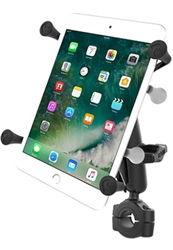 RAM Torque Handlebar/Rail Base (Fits 3/4" to 1" Diameter) with 1" Ball,  Medium/Standard Sized Length Arm & RAM-HOL-UN8BU SMALL Universal Tablet Holder fits MOST 7-8" Screens Tablets (Fits Device Width 2.5" to 5.75")