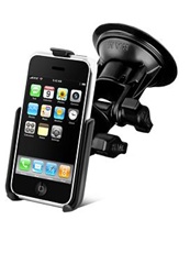 Single 3.25" Dia. Base with Twist Lock, Plastic Dual Pivot Arm and RAM-HOL-AP6U Apple iPhone Holder (2nd & 3rd Gen 3G/3GS WITHOUT Case or Cover)